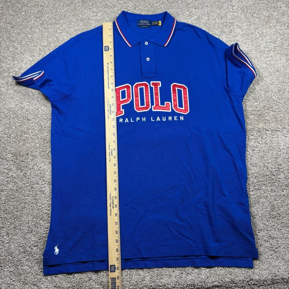 Polo Ralph Lauren Mens XL Classic Fit Royal Blue Graphic Spellout Polo Shirt